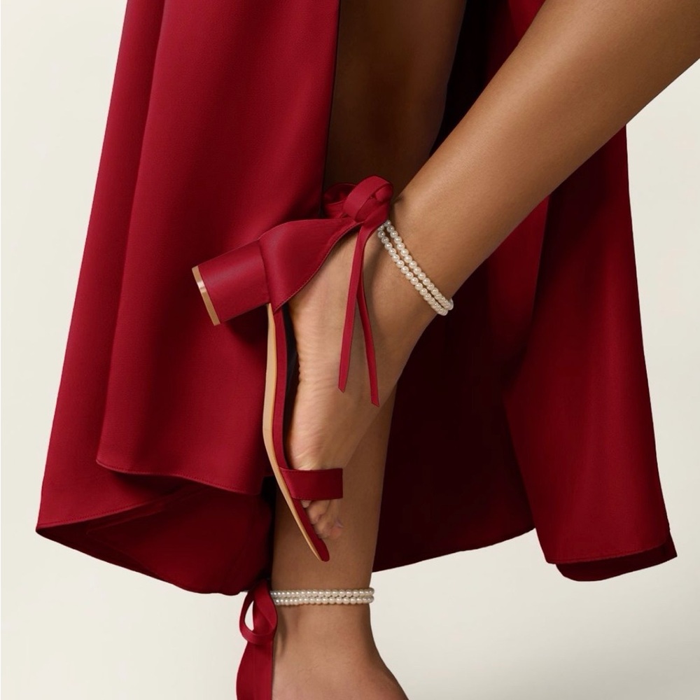 Red Satin and Pearl Azazie Heels Size 9